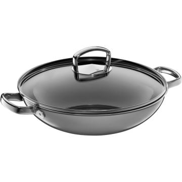 Fusiontec Mineral Wok mit Glasdeckel, 32 cm, Platinum